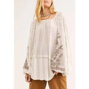 FREE PEOPLE white oversized linen Indigo Dreams top S